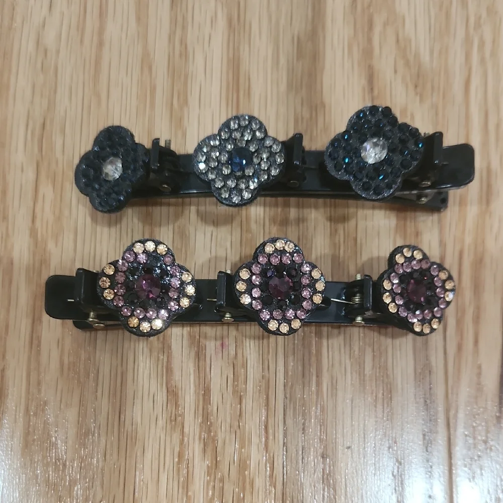 Chic Black and Purple Crystal Hair Clips